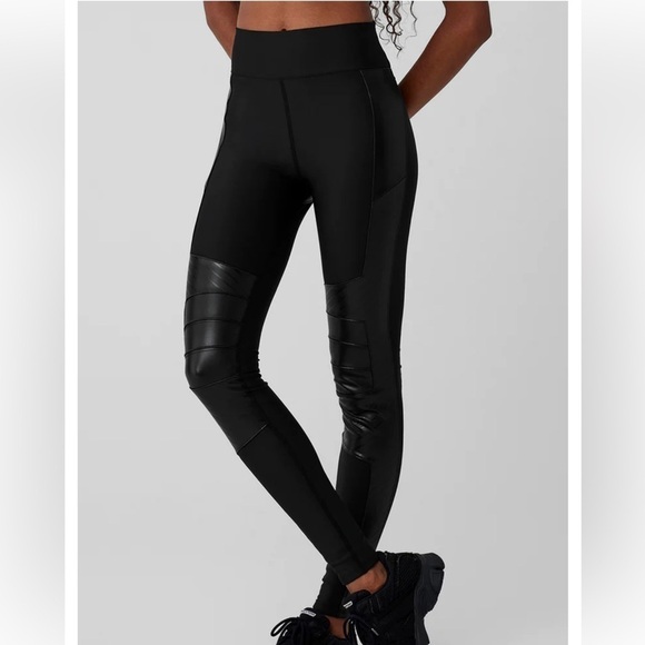 Alo Airlift Black Winter Warm Fleece High-Waist Supermoto Faux Leather Legging - Picture 4 of 14